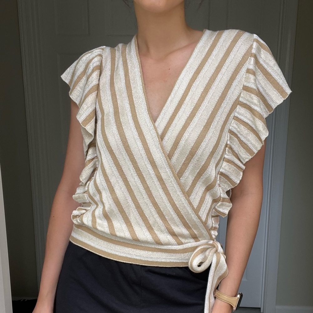 NWT Ann Taylor Metallic Striped Ruffled Top